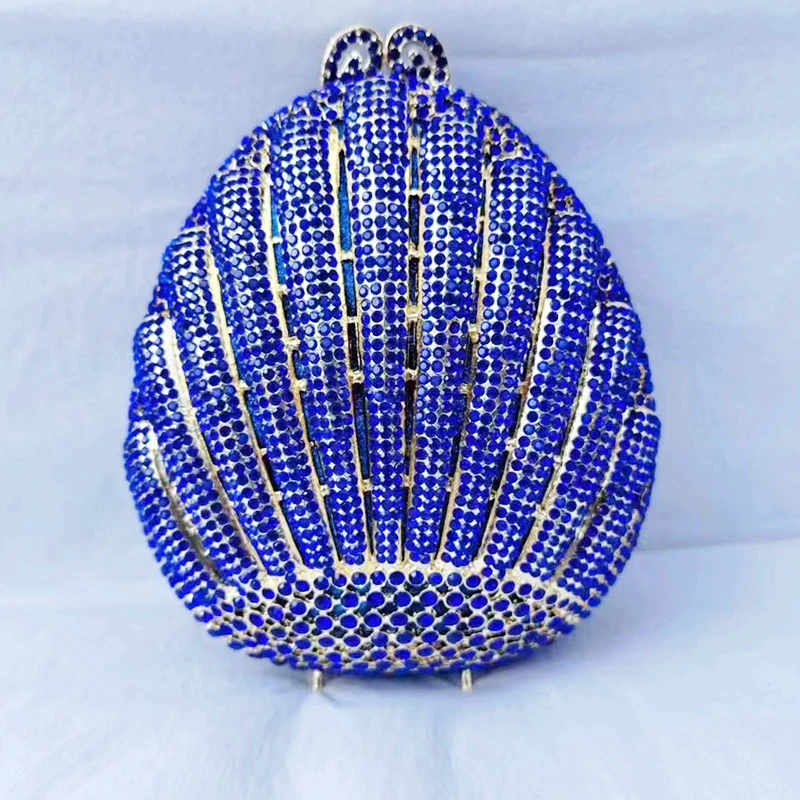 

Gold Metal Blue Gemstone Evening Clutch Bag Wedding Purse For Bridal Diamond Mini Minaudiere Lipstick Money Coin Wallets