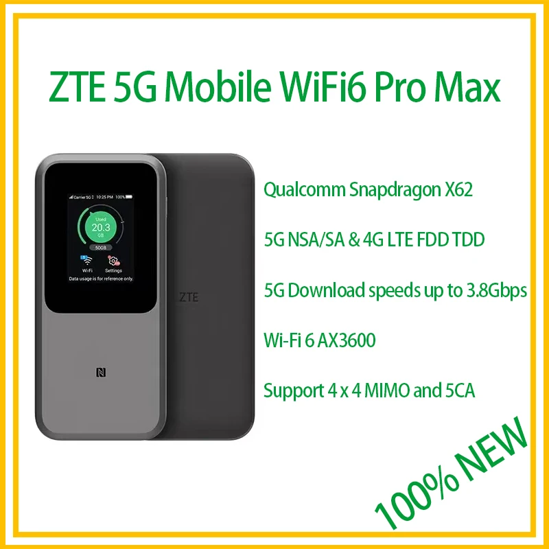 Unlocked New ZTE 5G Portable WiFi U50 Pro 10000mah 27W Fast Charge WiFi 6 3600Mbps Mobile Hotspot 5G Router Sim Card Slot MU5120