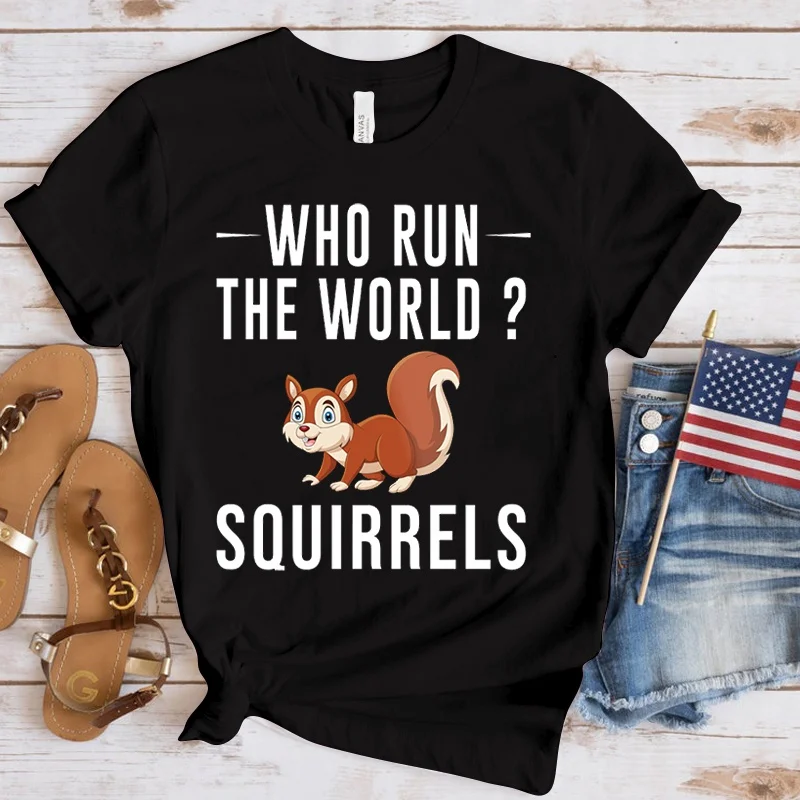 New Squirrels Print T Shirts Women Men Casual Round Neck Tees Top Summer Cool Loose Short Sleeve