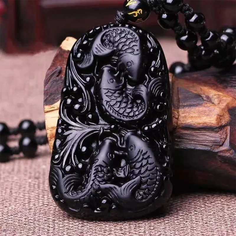 

Obsidian Fish Pendant, Exquisite Versatile Fashion Jewelry
