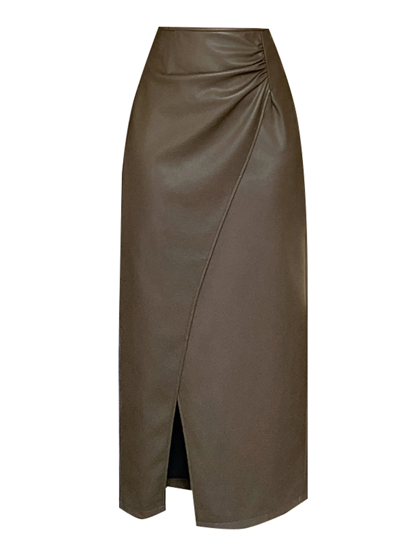 

Женская юбка из искусственной кожи, зимняя трапециевидная юбка-карандаш с высокой талией и нерегулярными разрезами