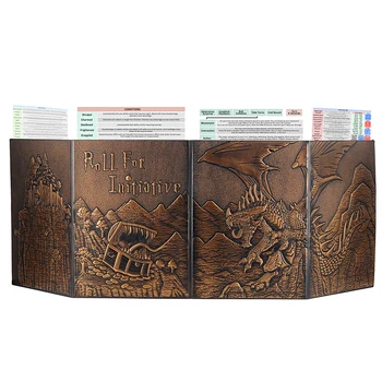 DND Dungeon Master Screen Faux Leather Embossed Dragon & Mimic, czteropanelowy z kieszeniami DM Screen dla Dungeons and Dragon