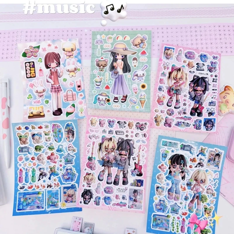 

6pcs/set Ins Cute Comic Girl Cartoon Sticker for Phone Camera Luggage Journal Sticker Kawaii Y2K Decoration Sticker Gift