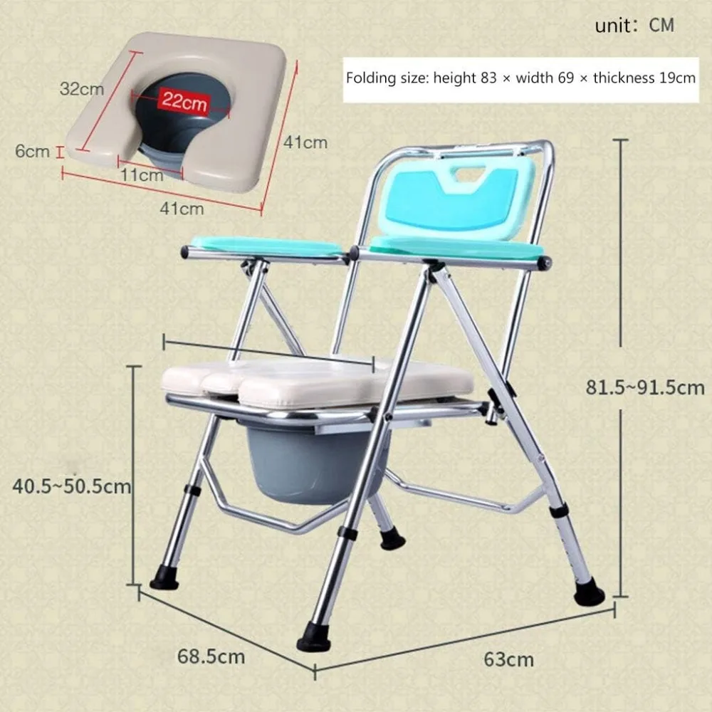 Comfort Commode with Padded Toilet Seat Aluminum Alloy Commode Chair Pregnant Woman Bath Chair Folding Toilet Bathroom Chairs