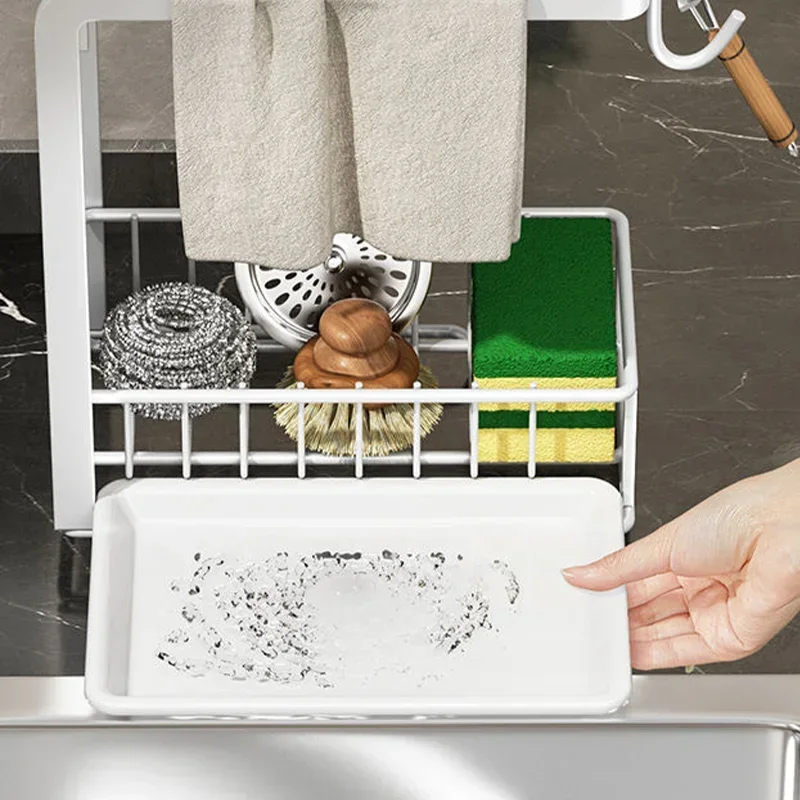 Kitchen Wall-mounted Storage Rack Dishwashing Cloth Drainage Shelf Sponge Steel Ball Storage Organizer