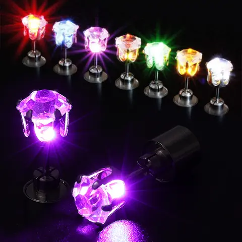 1/2Pcs LED Light Up Ear Stud Earrings Colorful Flashing Zircon Earring Stainless Steel Party Night Bling Ear Ring Studs Jewelry