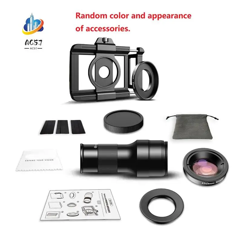 AC57-Mobile Phone Telephoto Macro Lens Kit 6X Telephoto Lens+150Mm Macro Lens For Iphone 16/15/14 With Universal Phone Mount