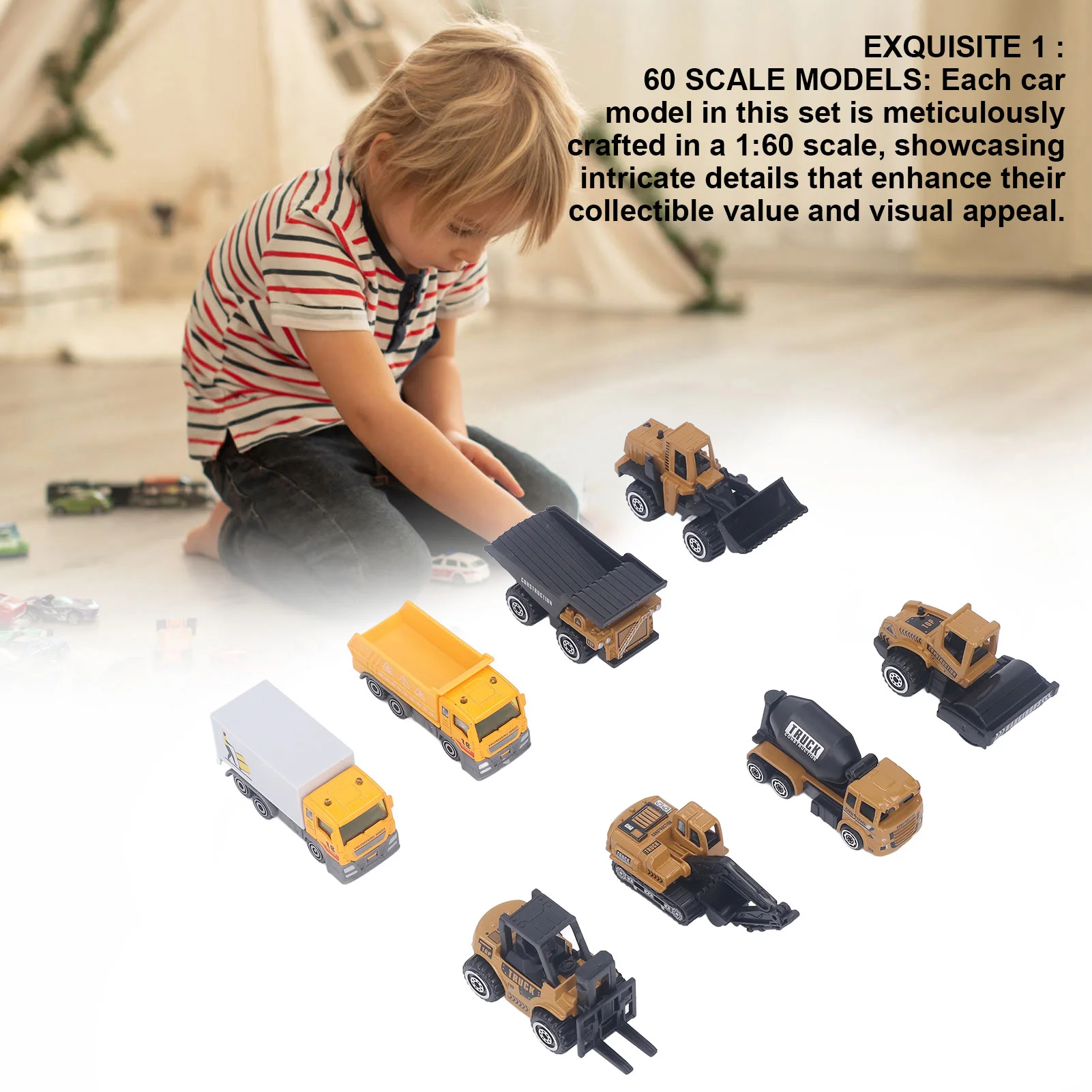 ZK20 Boys Construction Vehicles Set 1 : 60 Construction Vehicle Model Alloy Die Cast Engineering Cars Model Toy