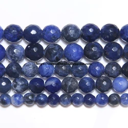 Natural Stone Faceted Old Blue Sodalite Round Loose Beads 15