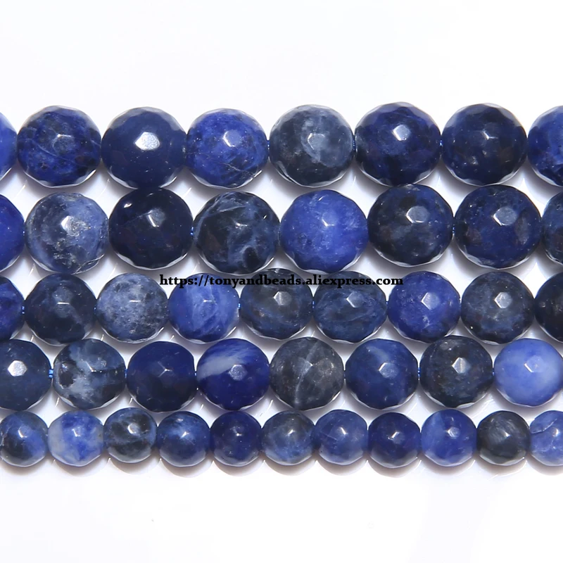 Natural Stone Faceted Old Blue Sodalite Round Loose Beads 15