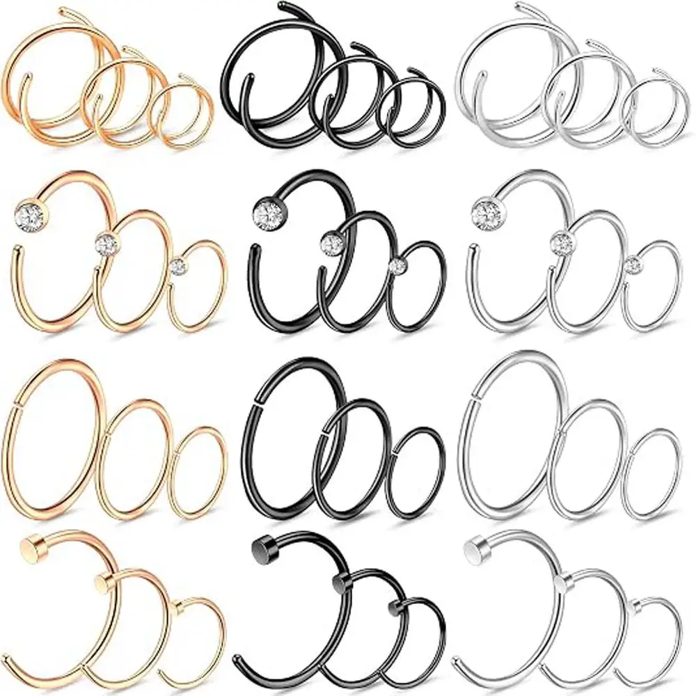 36Pcs Set Nose Ring Thin Hypoallergenic Surgical Steel Nose Stud for Women Cubic Zirconia Nose Fashion Body Piercing Jewellery