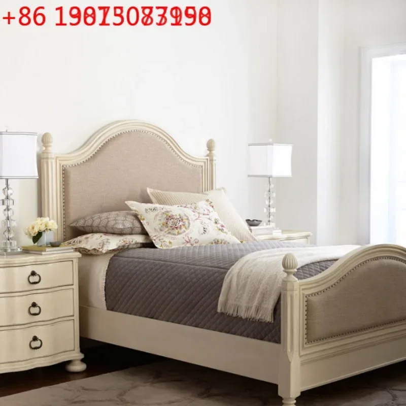 American ivory white solid wood French country soft bag Nordic simple double bed