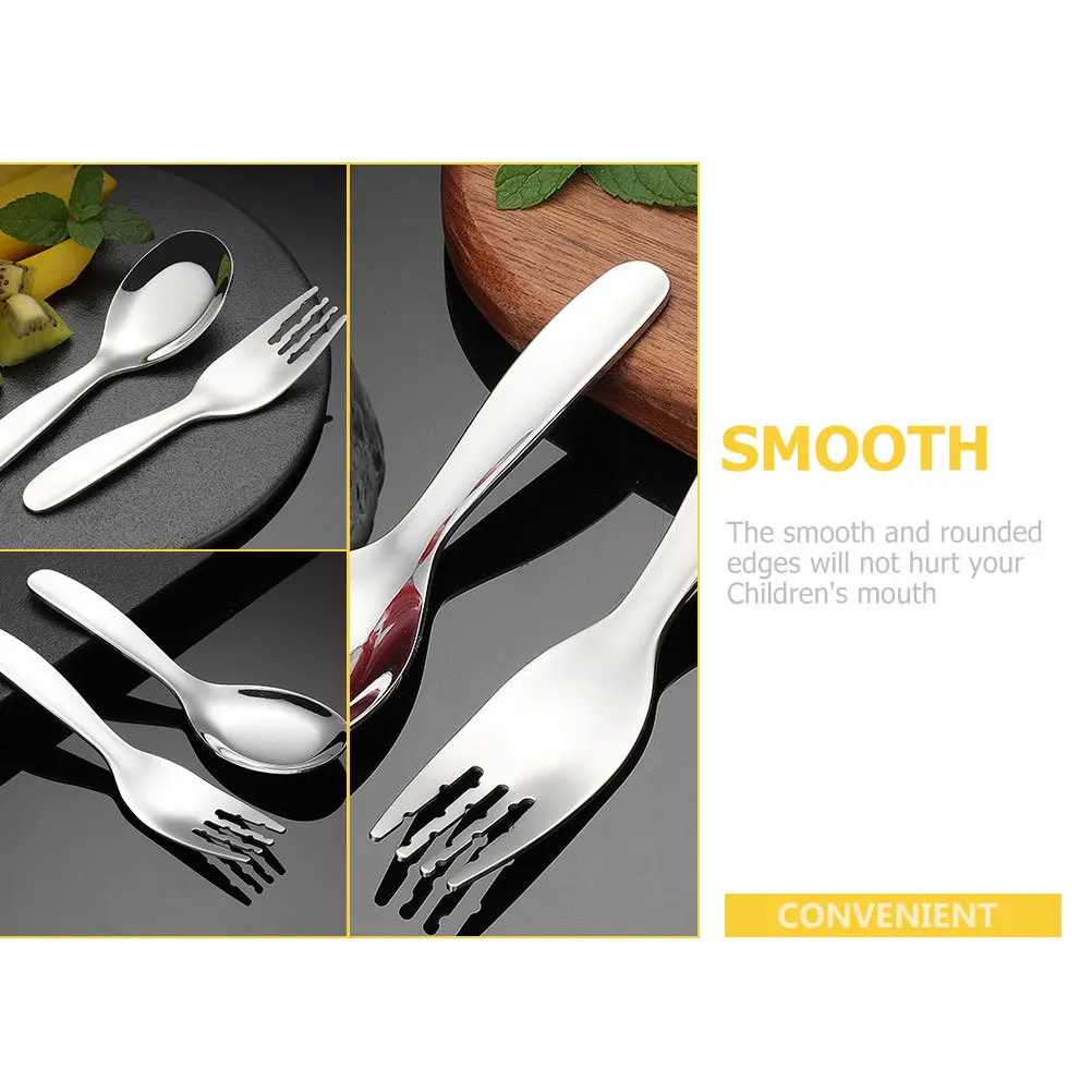 

Stainless Steel Children Tableware Set Toddler Utensils Lightweight Ergonomic Kids Forks Spoons Easy Clean Compact Suitable Home
