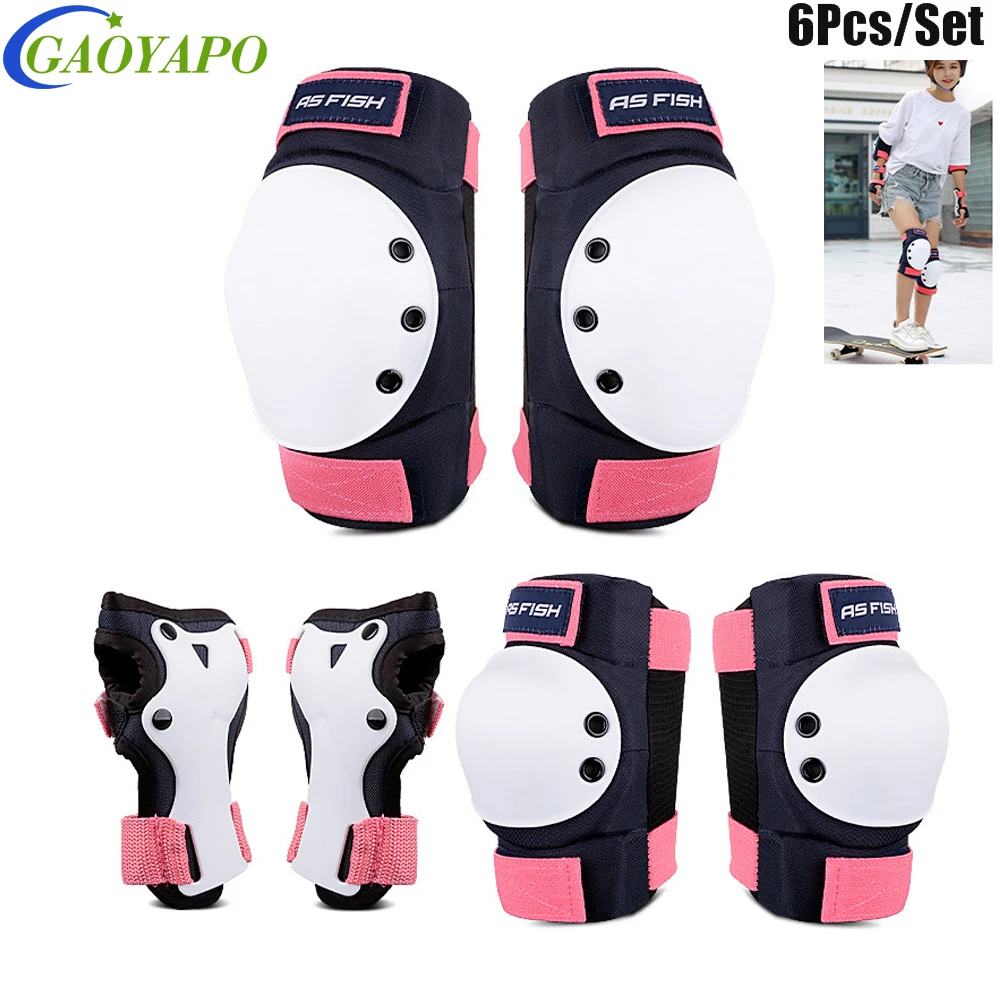 6Pcs/SetAdult Knee Pads Elbow Pads Wrist Guards for Adult Youth 6 in 1 Protective Gear Set for Skateboarding Bike Roller Skating