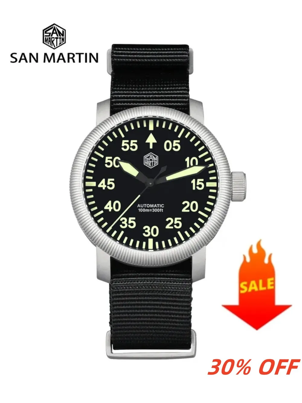 

San Martin New 40mm Retro Pilot YN55 Automatic Mechanical Fashion Simple Style Men Wristwatch 100m Waterproof C3 Luminous SN0143