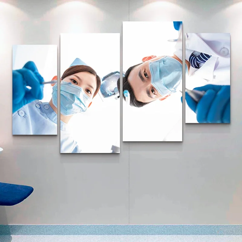 No Framed 4 Pcs Teeth Beauty Dental Clinics Dentist Wall Art Canvas Posters Pictures HD Paintings for Living Room Home Decor