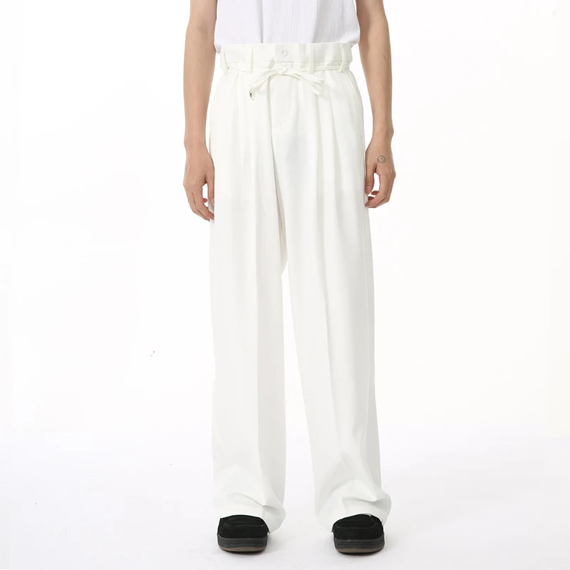 IEFB-pantalones de traje para hombre, pantalón holgado, informal, elegante, de pierna ancha recta, con bolsillo, estilo coreano, para otoño, 2024, 9C6951