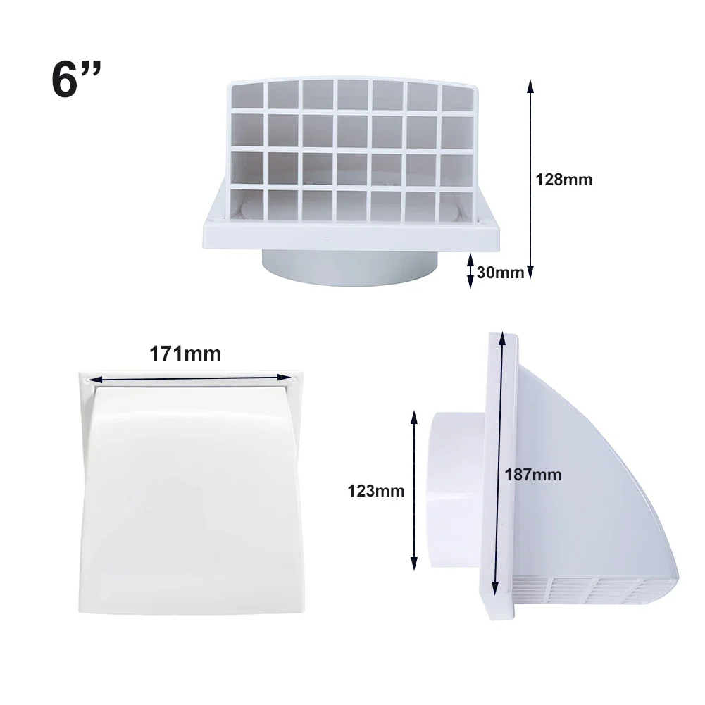 150MM ABS Exterior Wall Ventilation Grille Maintains Air Quality Weatherproof ABS Plastic Ventilation Pipe Connection