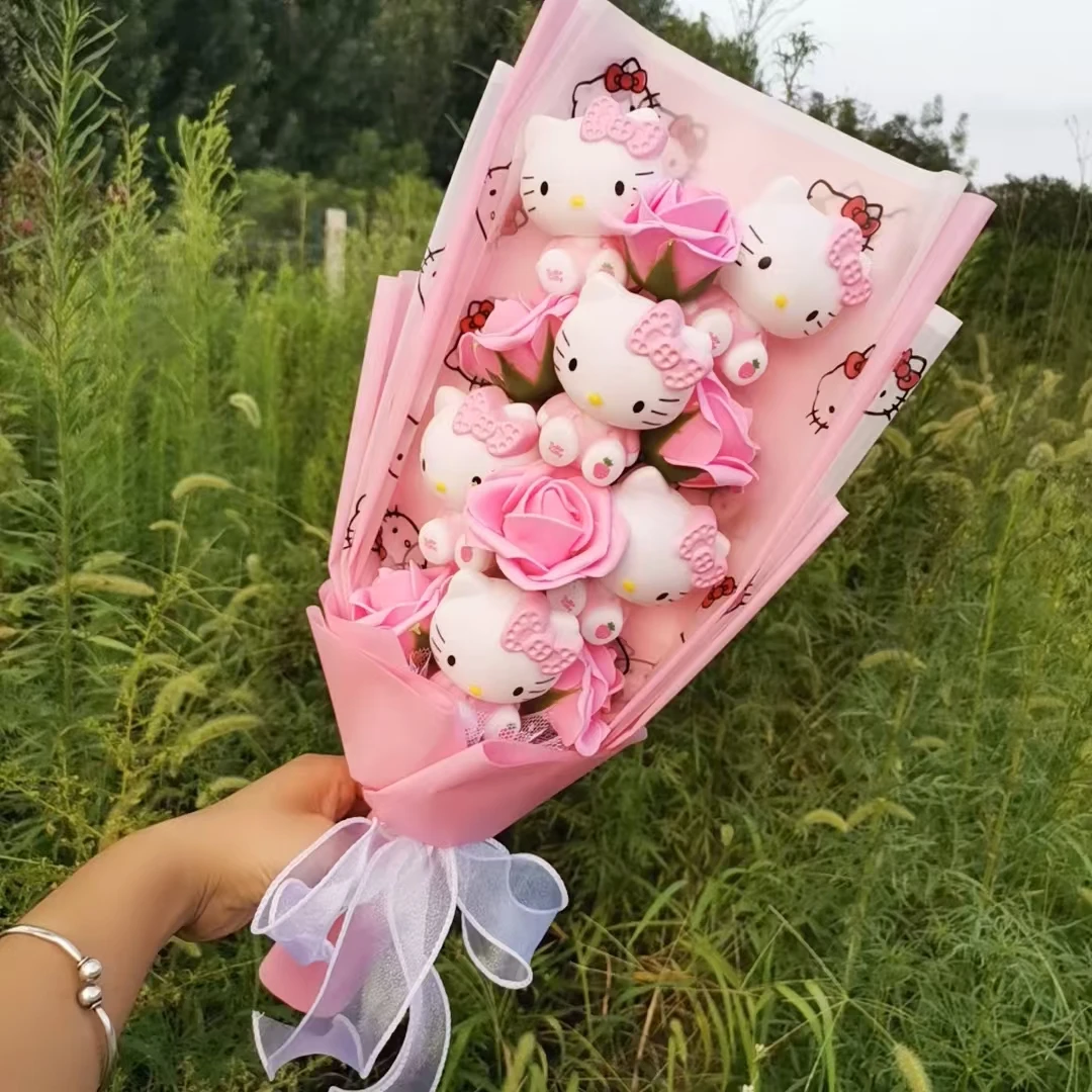 헬로 키티 봉제 인형 부케, 산리오 크리스마스 선물, 만화 Kt 고양이 인형 봉제 인형, 발렌타인 데이 생일 어린이 선물