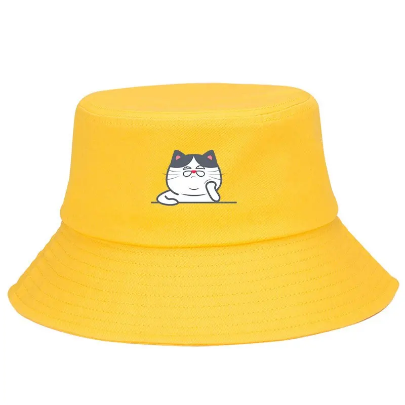 Verstellbare Fischerhüte im niedlichen Katzen-Design für Sonnenschutz, trendig und schlicht, geeignet für Outdoor-Camping, Unisex