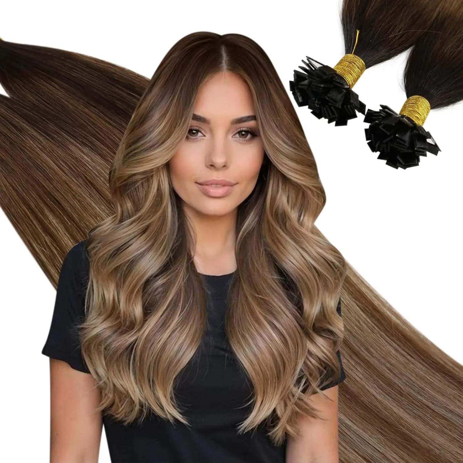 Ugeat Flat Tip Hair Extensions Menselijk haar Fushion Remy-haar 14-24 "50 strengen/pak Natuurlijke rechte keratine haarextensies