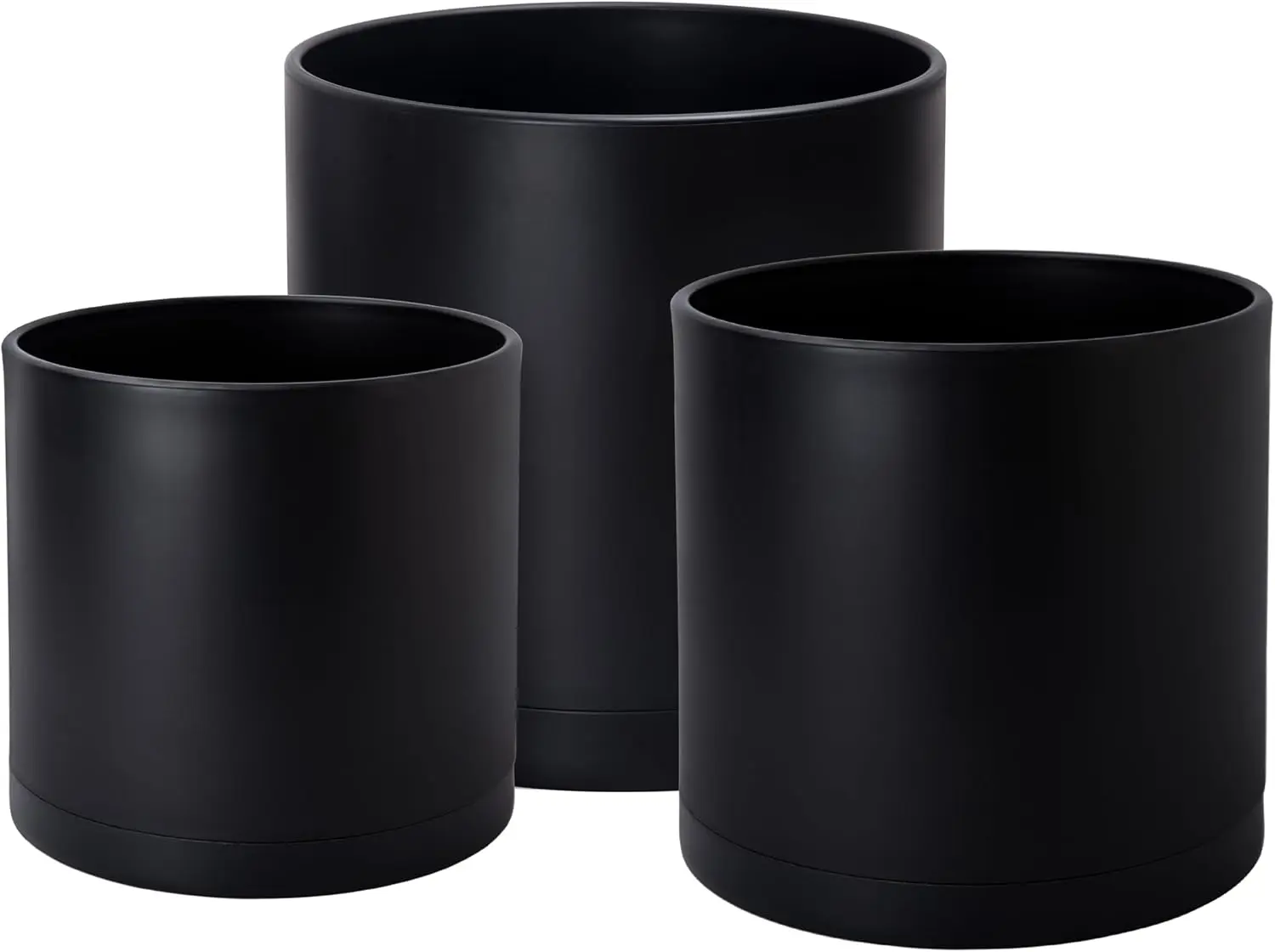 Set of 3 Matte Black Cylindrical Plastic Plant Pots 12