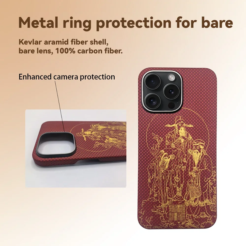 

Kevlar Carbon Fiber Magnetic 100% Truly God of Wealth Ruyi Jixiang Phone Case Suitable for Apple 15 16promax New Edition