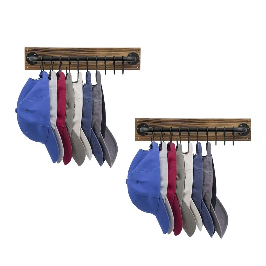 

Набор из 2-х настенных держателей для бейсболок с 10 крючками, плавающие полки с крючками для ключей, органайзер для кепок, Urban I