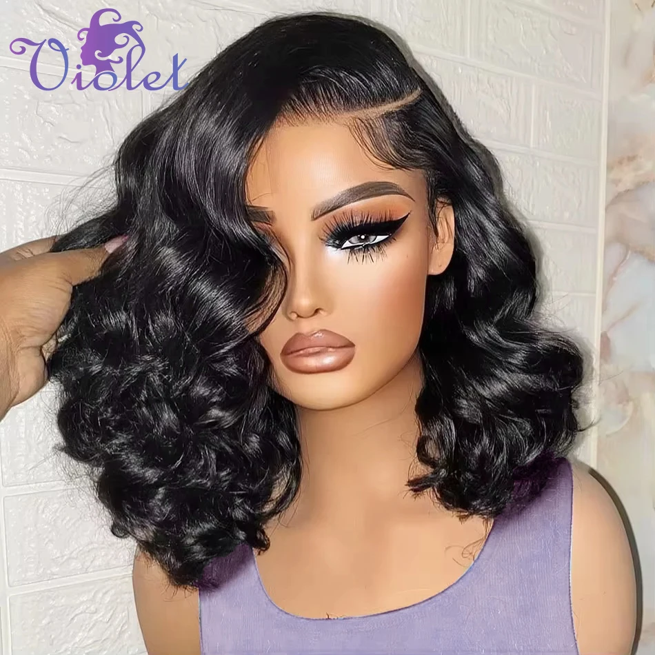 

200 Density Body Wave Short Bob 13x4 Transparent Lace Front Human Hair Wigs Pre Plucked Lace Frontal Wigs Loose Wave For Women