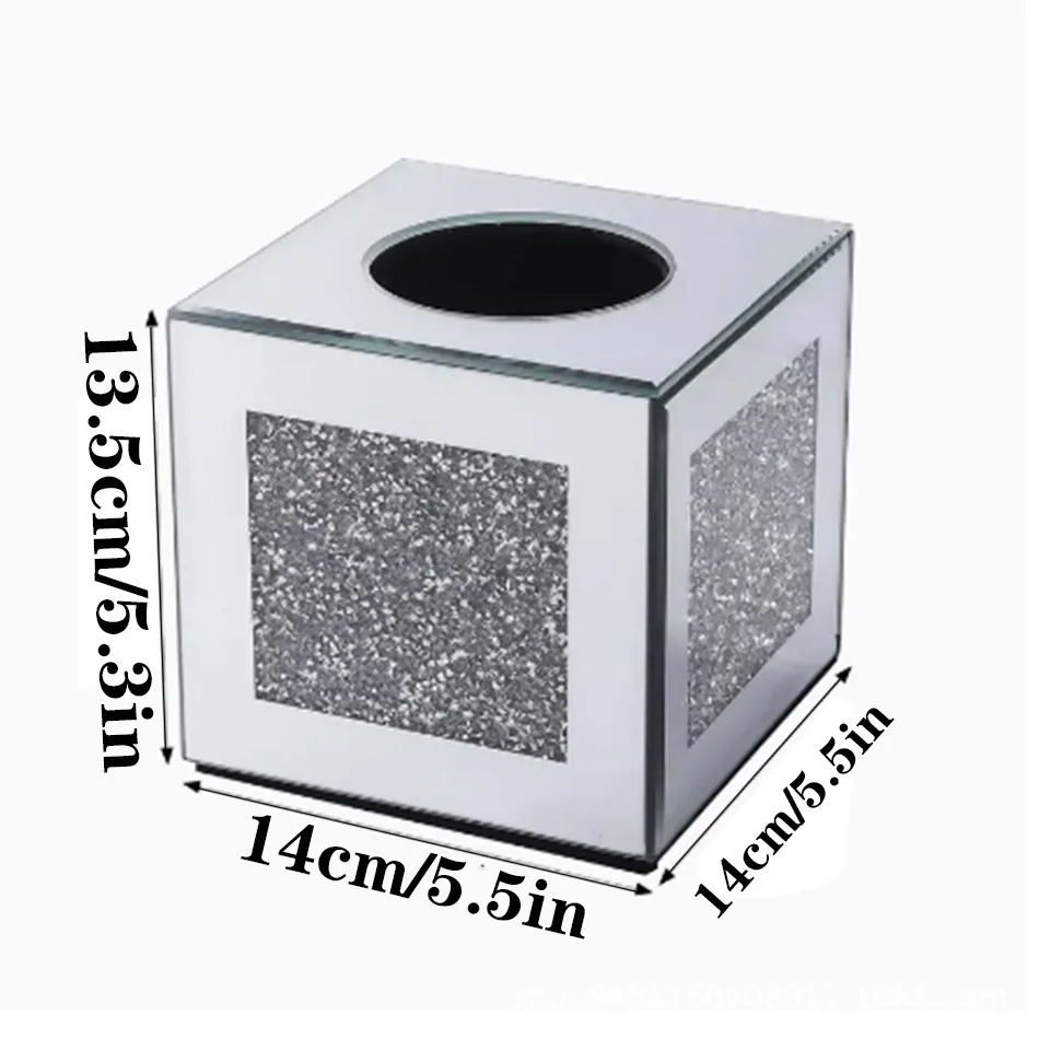 Crystal Diamond Decorated Glass Mirror Tissue Box Holder Square Bling Napkin Storage Rack Home Decoration - view 4