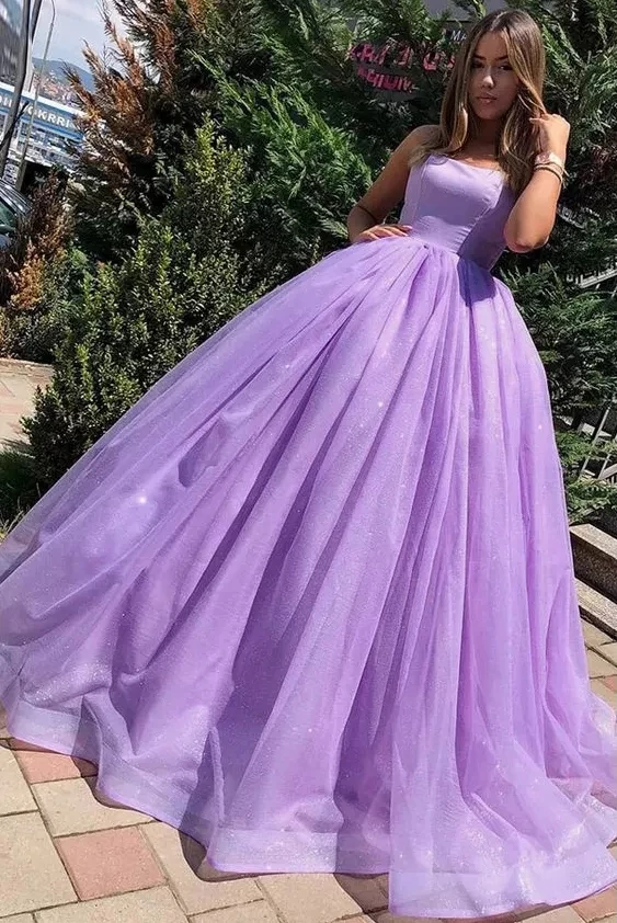 

Angelsbridep Lavender Spaghetti Straps Ball Gown Evening Dresses For Women Vestido De Noche Long Graduation Prom Party Gown
