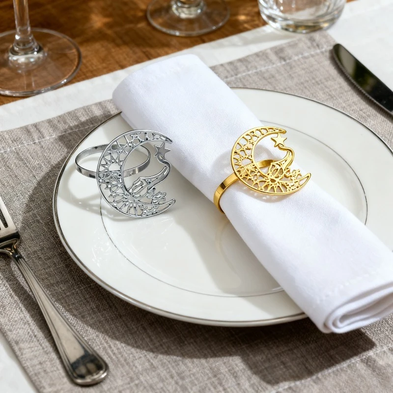 1–8 Stück Ramadan Kareem Serviettenringe, goldene Bismillah-Serviettenhalter für Eid Mubarak, Ramadan-Partytischzubehör und Heimdekoration