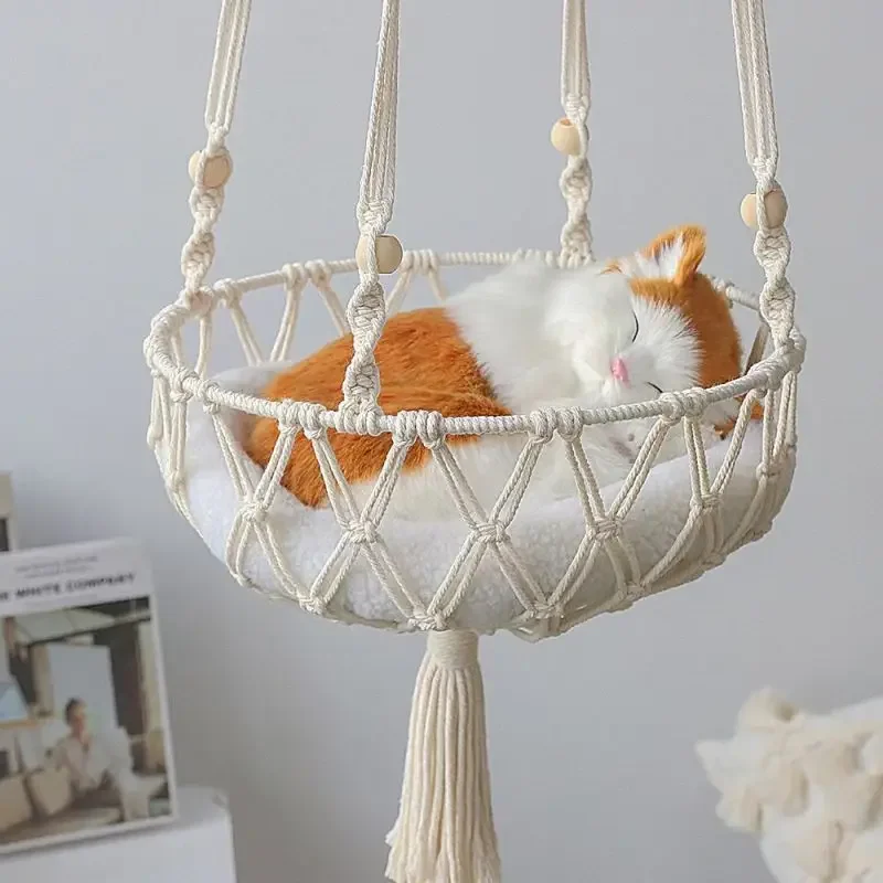 Mesh pocket cat nest pet cat bed semi-enclosed cat nest hand-woven cotton rope indoor household goods