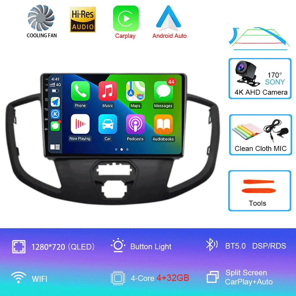 Android 16 Draadloze Carplay & Auto WIFI + 4G voor Ford Transit 2015 2016 2017 2018 autoradio multimediaspeler stereo 2D