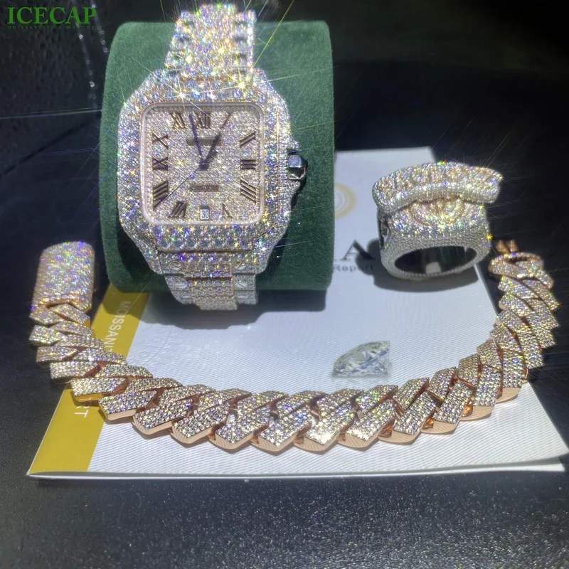 Diamond Luxury Moissanite Mechanical Watches Chain Iced Out 100% Pass Diamond Tester Hip Hop Buss Down Moissanite Watch