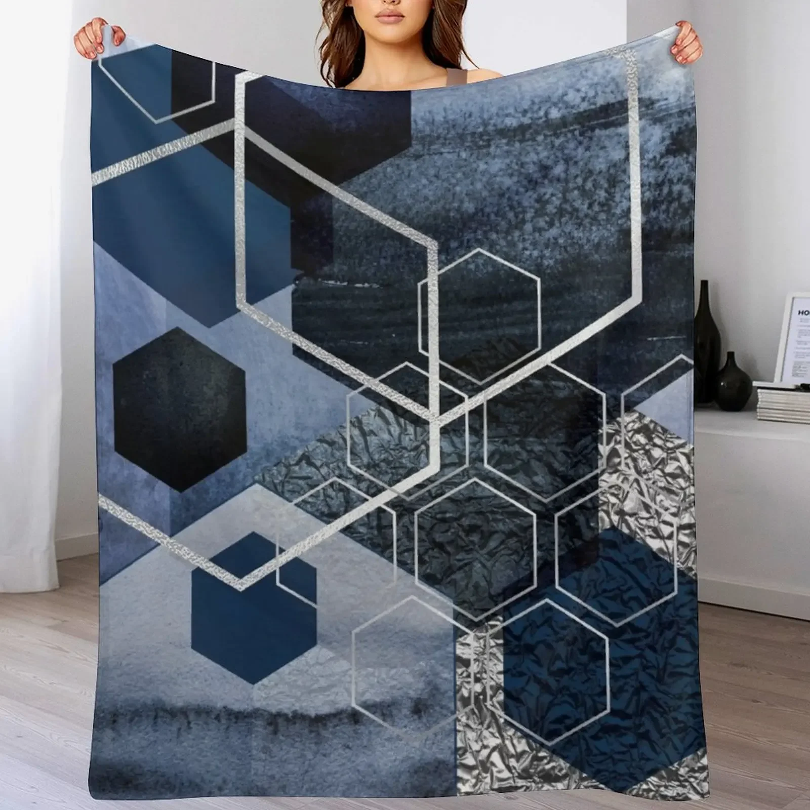 

Abstract Geo in Blue Throw Blanket Thermal Beach christmas gifts wednesday Blankets