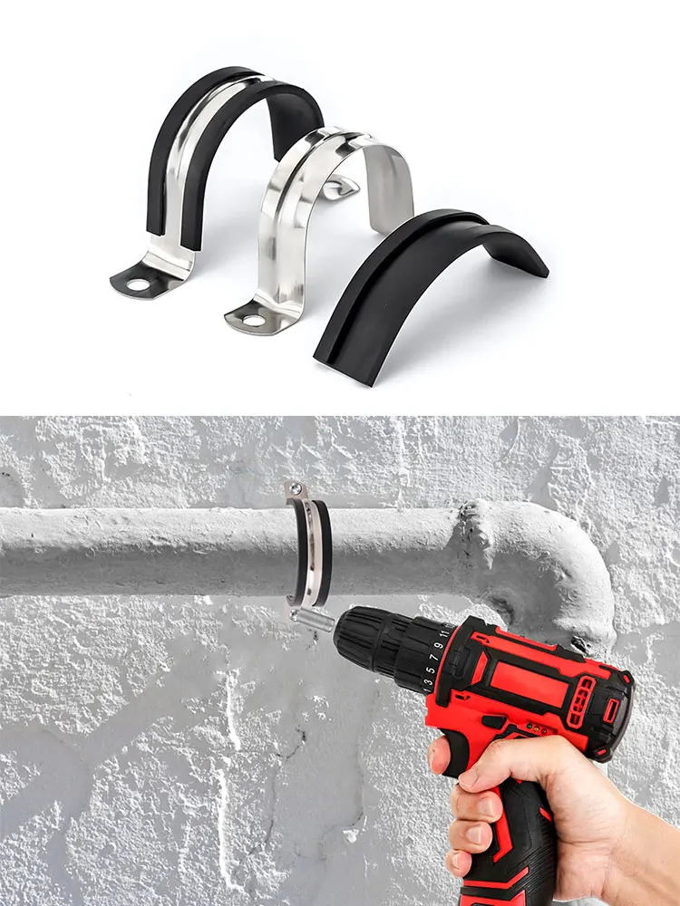 Collier de serrage en caoutchouc rembourré, isolé, pour tuyau de Conduit robuste, montage de câble, cerceau de gorge en fil 6-200mm, acier inoxydable 304