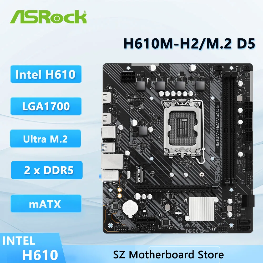 ASROCK H610M-H2/M.2 D5 Motherboard LGA1700 Intel H610 Ultra M.2 Micro ATX Support I7-14700T I5-14400 I5-13600K I9-12900K