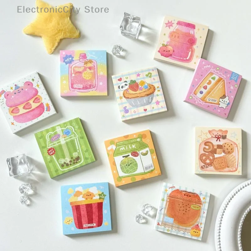3Pcs Cute Cartoon DIY Non Sticky Message Notes Handmade Materials Food Series Memo Sticker Message Paper Scrapbook Decoration