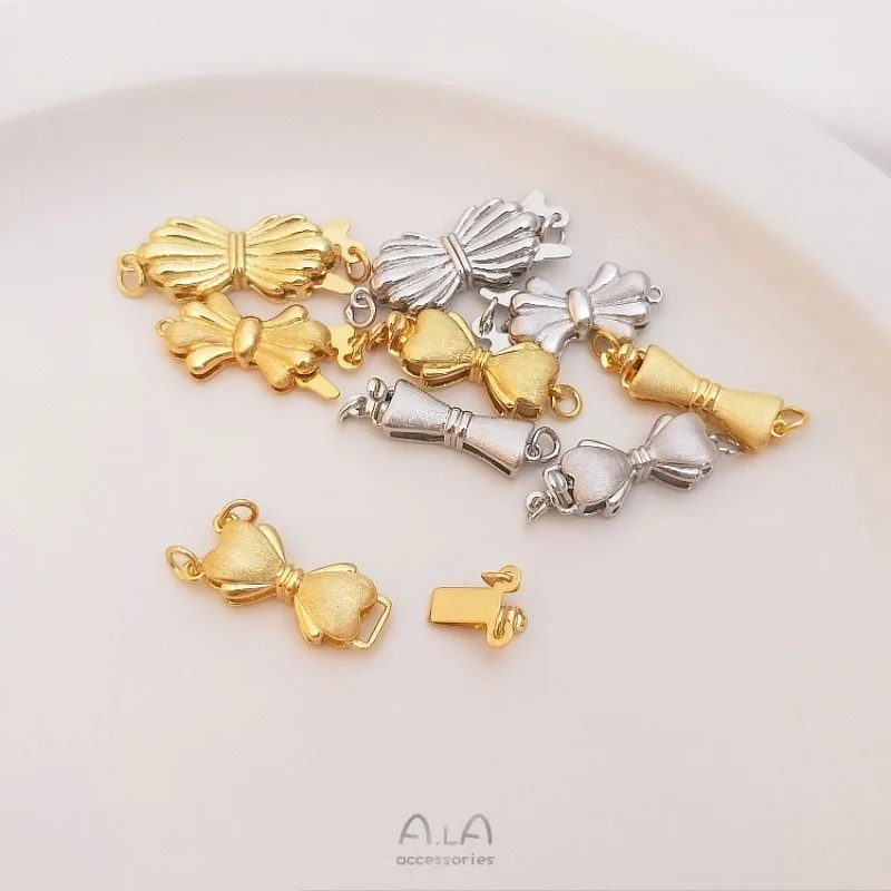 Copper Real Gold Brushed Bow Insert Buckle Single Row Double Row Pearl Necklace Buckle Tail Buckle Jewelry Accessories