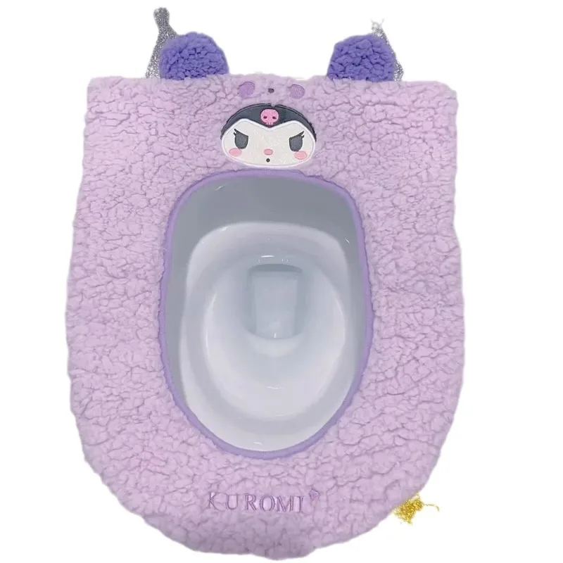 Kawaii New Sanrio Kuromi Toilet Seat Cover Cartoon My Melody Thickened Warm Home Toilet Seat Cover