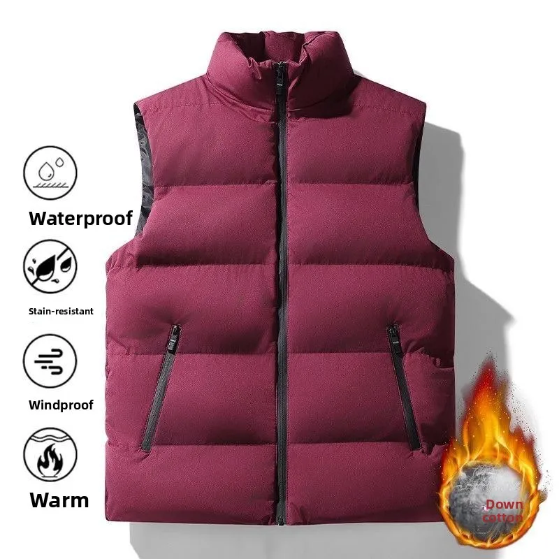 2026 New Men's Casual Thickened Warm Stand Collar down Cotton Vest Autumn Winter Outerwear Jacket Citywalk Business Style