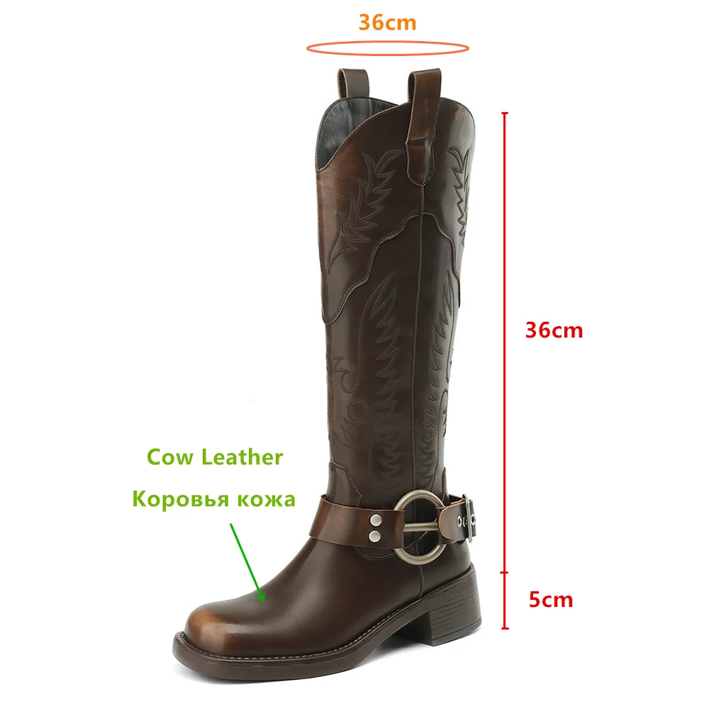 MILI-MIYA 2024 Autumn Quality Leather Riding Knee High Boots Fashion Square Toe Chunky Middle Heel Banquet Versatile Shoes