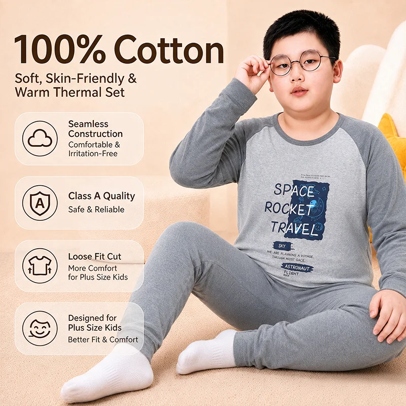 Large-size Boys' 100% Cotton Oversized T-shirts Pants Sets for Chubby Boys Perfect Layering Warm Weather in Autumn and Winter.