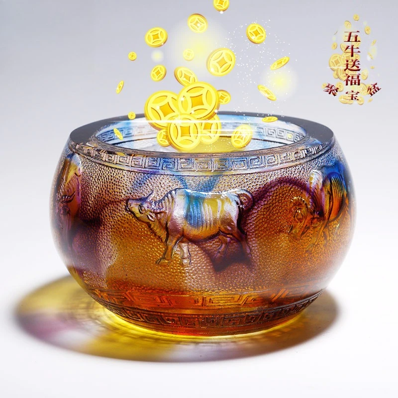 Zodiac cow glass cornucopia ornament, living room desktop decoration, store opening gift creative and practical