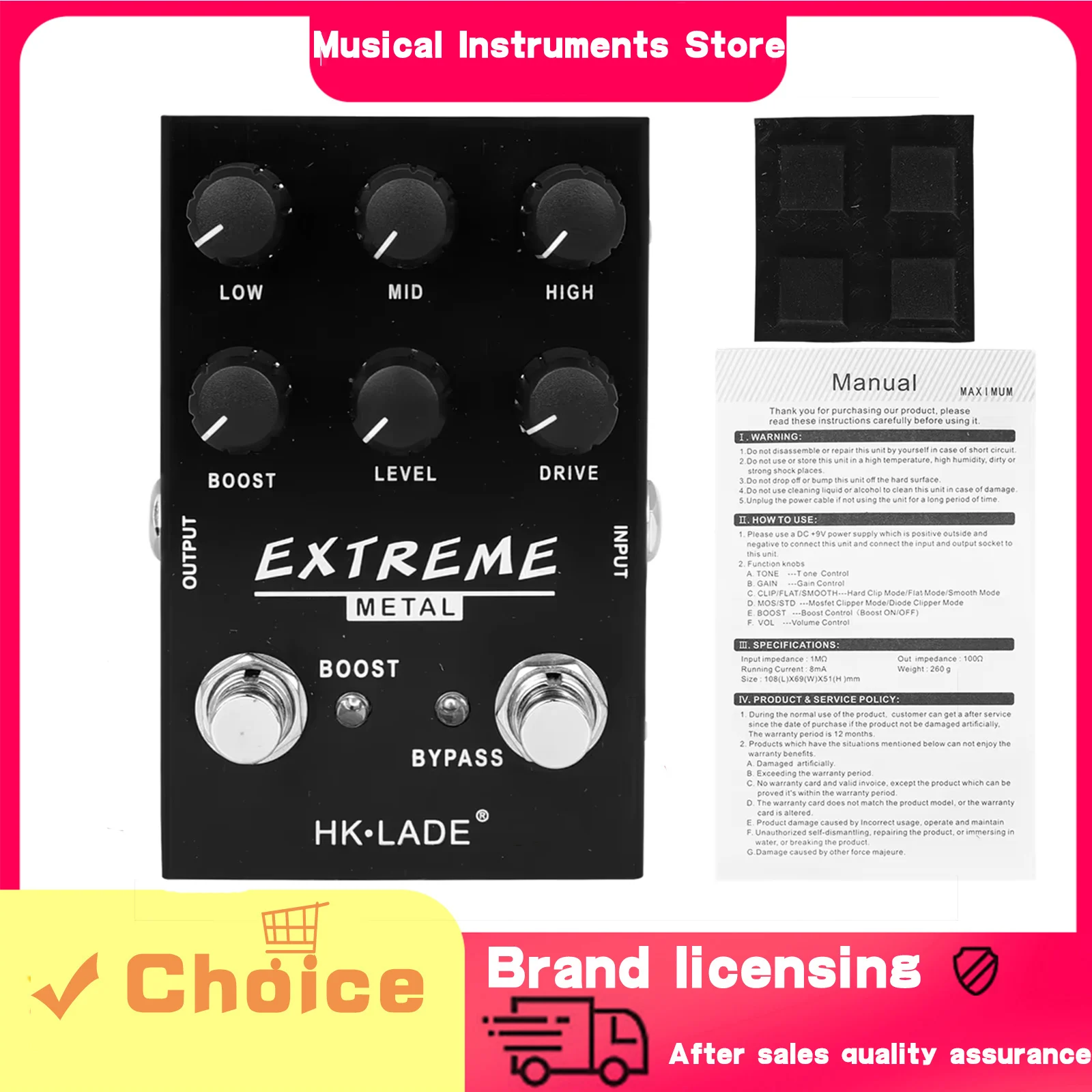 

HK-LADE Guitar Effect Pedal Extreme Metal Distortion Pedal High Gain Overdrive Pedal True Bypass Adjustable Knobs Guitar Accesso
