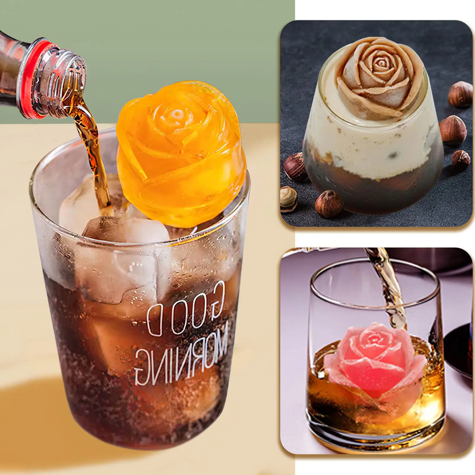 6 Even Rose Frozen Ice Block Mold DIY Home Kitchen Cold Whiskey Silicone Ice Lattice Milk Tea Ice Grinding Box Kitchen Supplies