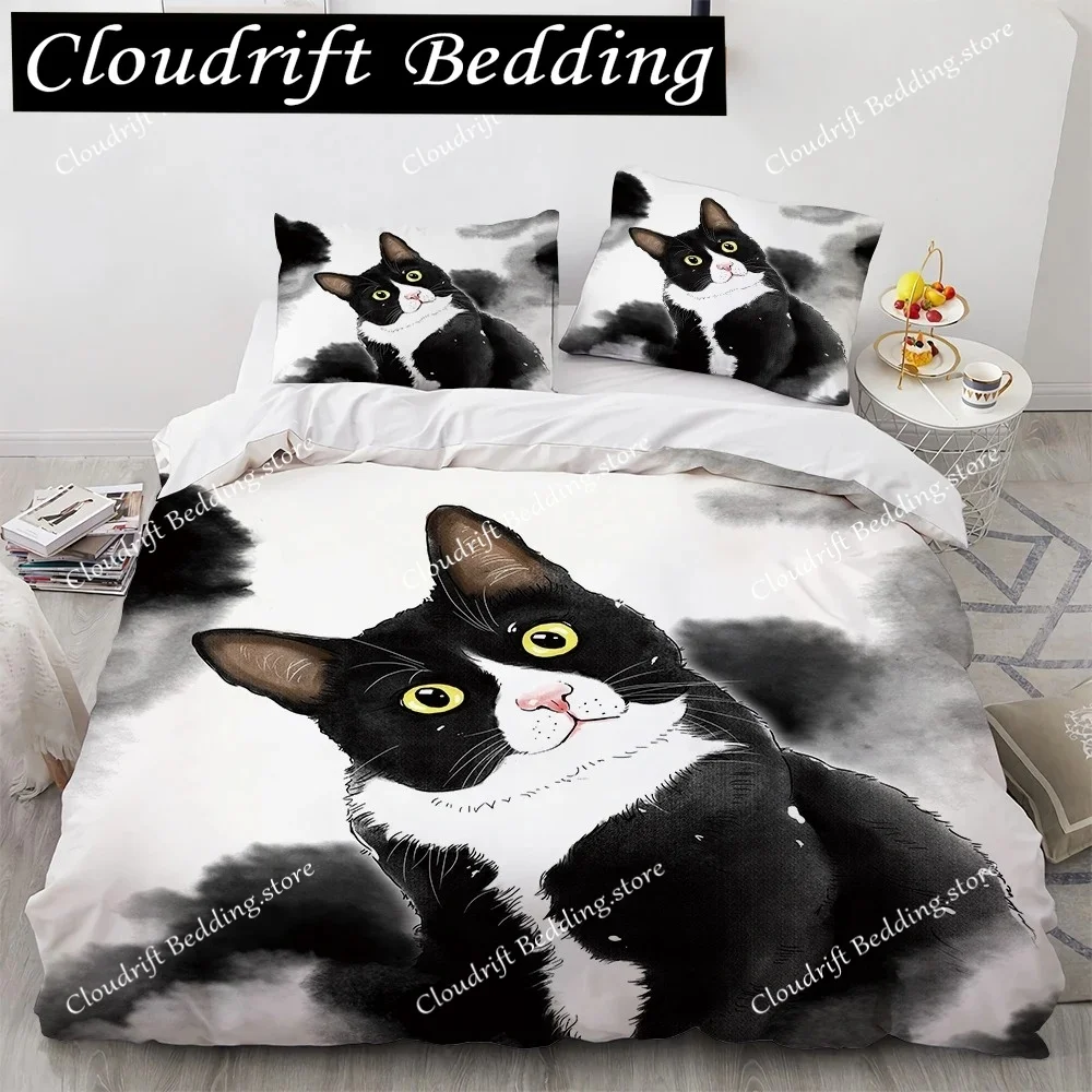 3D Bedding Set Cat Dog Print Comforter Duvet Cover Lifelike Bedclothes with Pillowcase Bed Set Home Decor Kids Gift