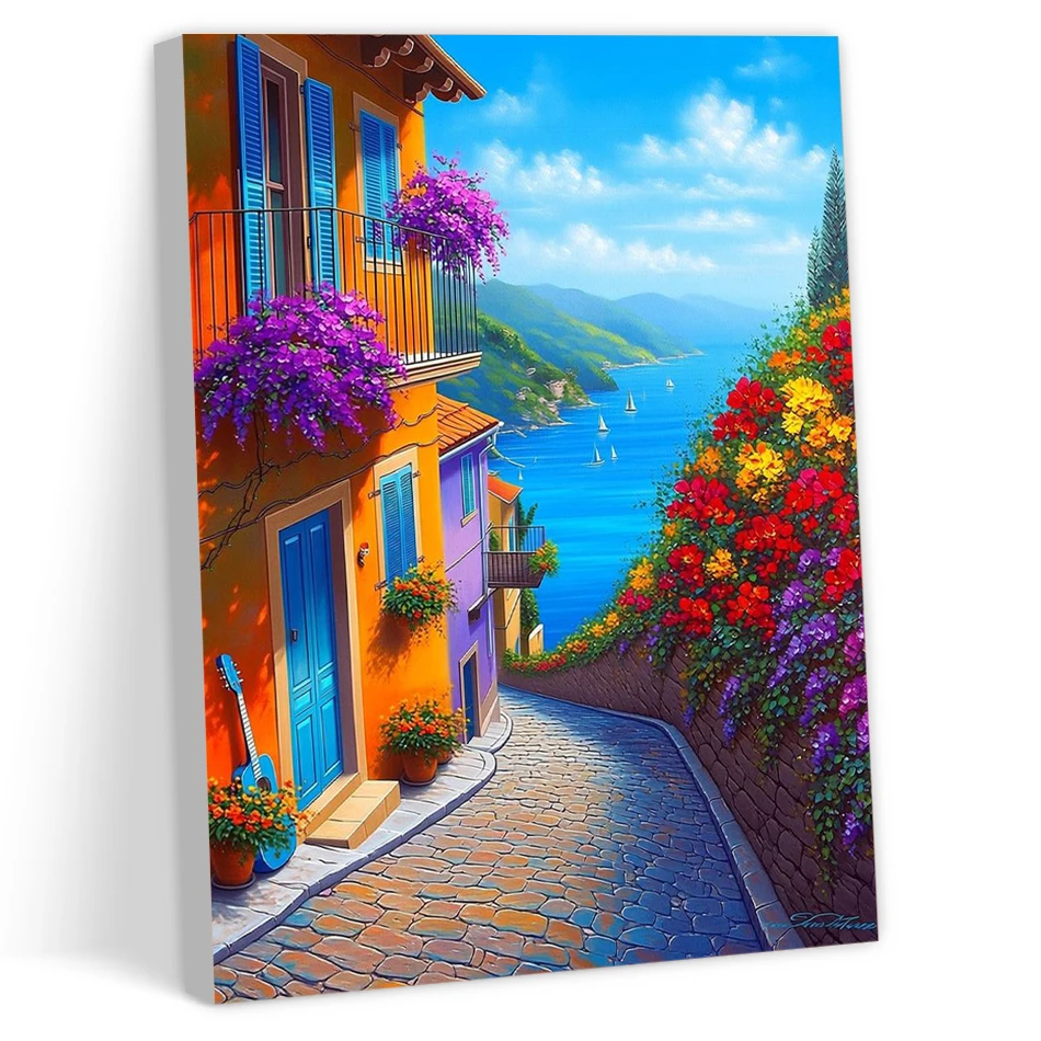 CHENISTORY Painting By Numbers On Canvas Frame Kill Time Adult Coloring Decorative Paintings Landscape House Building Home Decor