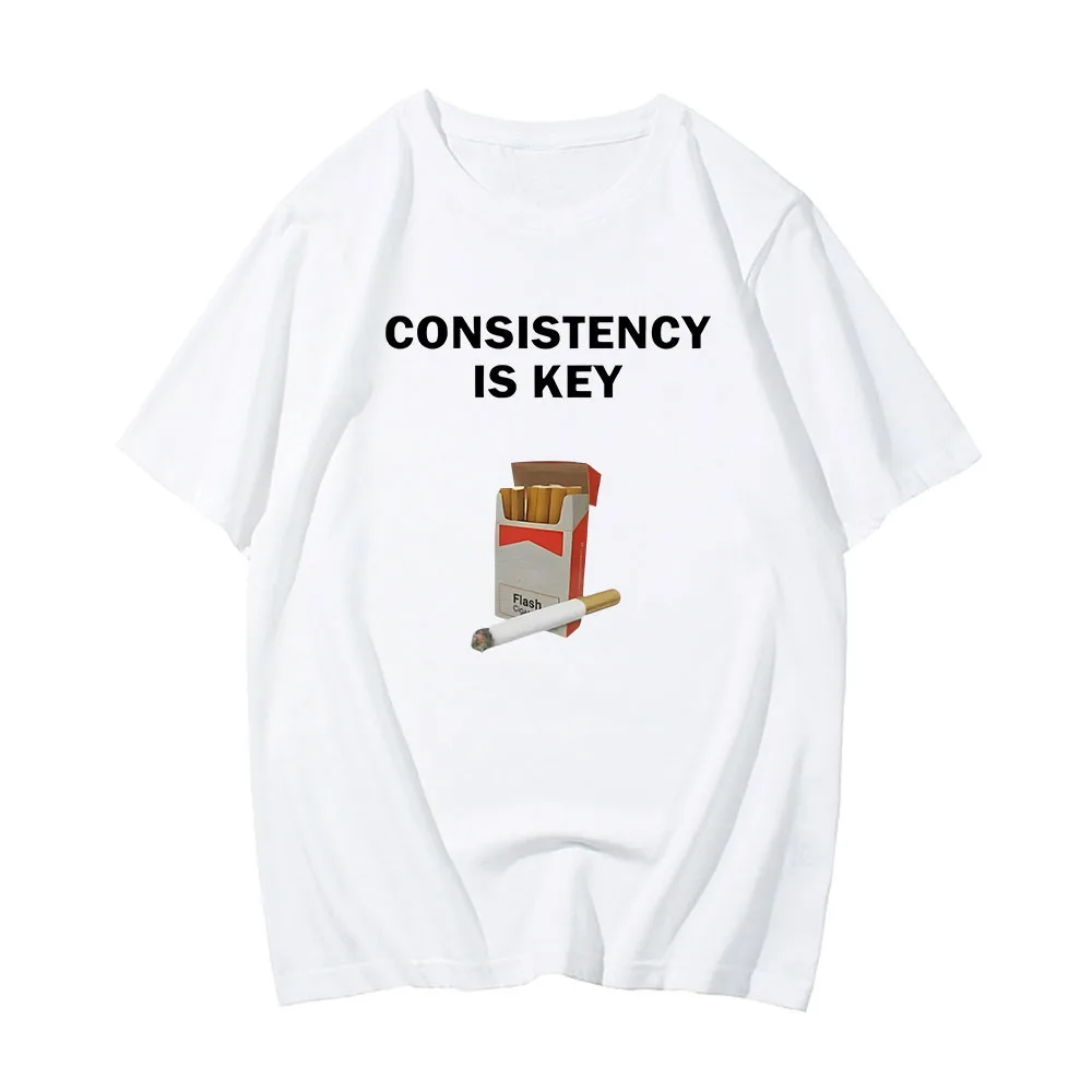 Consistency Is Key T-shirt Short Sleeve Cotton Men Tee-shirt Summer Casual Letter Printing Tshirts Camisetas Graphic Clothes Boy